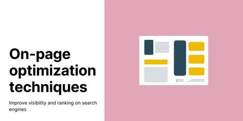 On-page Optimization Techniques Banner on White and Pink Backgrounds Stock Illustration