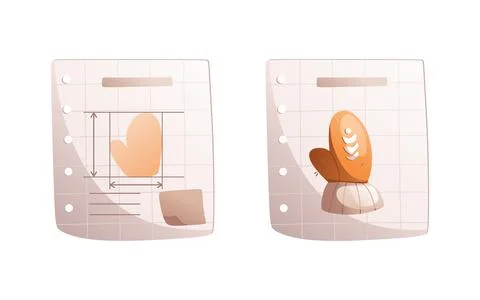 Page with a pattern of orange mittens. Detailed vector illustration. Stock Illustration