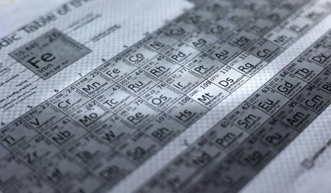  Page with the periodic table of the elements on the desk. Page with the p... Stock Photos