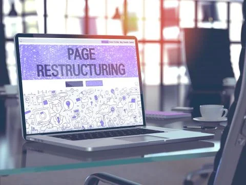 Page Restructuring on Laptop in Modern Workplace Background Illustrazione stock