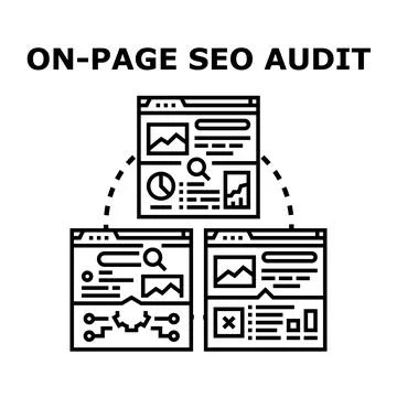 On page seo audit analyzing website optimization strategy 库存插图