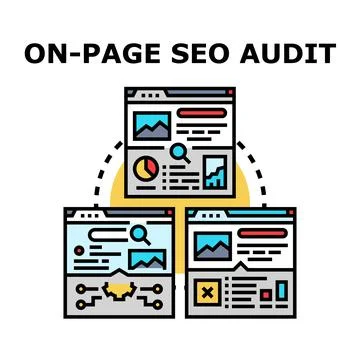 On page seo audit analyzing website optimization strategy 库存插图