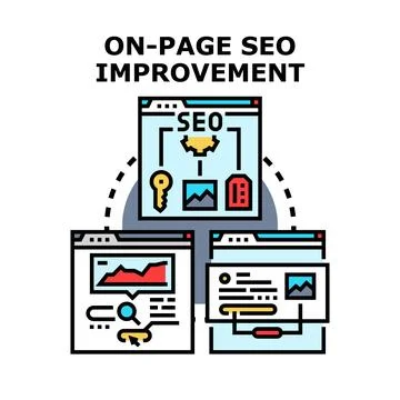 On page seo improvement concept for digital marketing Stock Illustration