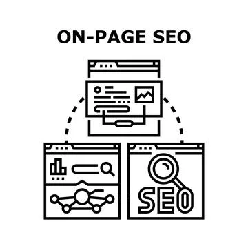 On page seo strategy optimizing website content and ranking Stock Illustration