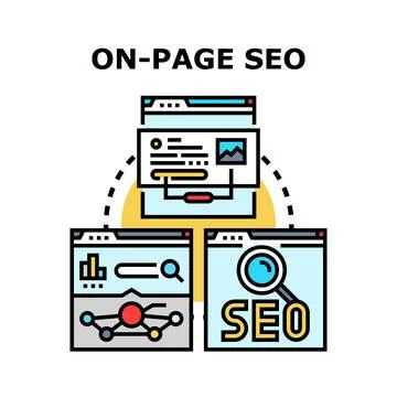 On page seo strategy optimizing website content and ranking Stock Illustration