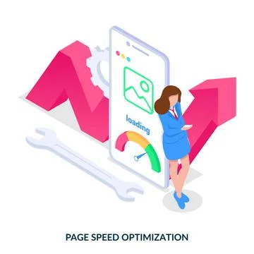 Page speed optimization. Concept. Accelerated Mobile Pages.  Stock Illustration