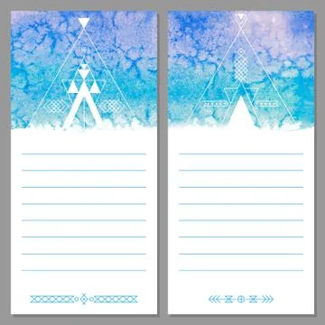 Page templates are notepad, leaflets, cards. Aztec watercolor background. Stock Illustration