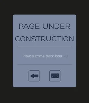 Page under construction with text and buttons for back and contact Stock Illustration