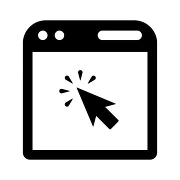 Page, web, click icon. Black vector graphics. Stock Illustration