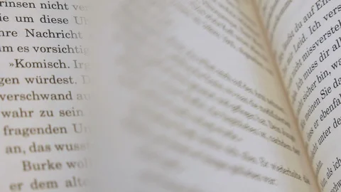 The pages of a German language book are flipped through Stock Footage 108603199