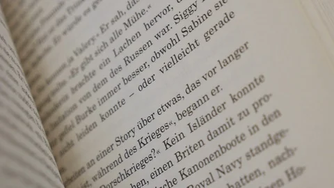 The pages of a German language book are flipped through Stock Footage 108606336