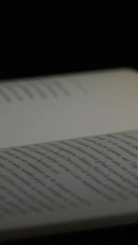 Pages of open written book with black background, rotation. 4K Vertical Video stock 204806879