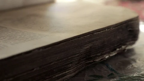 Pages of a very old book close-up Stock Footage 122263295