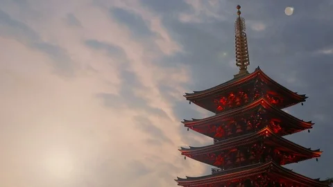 Pagoda against moving clouds. Time lapse. Stock Footage 100614439