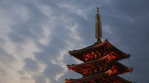 Pagoda against moving clouds. Time lapse. Stock Footage 100614667