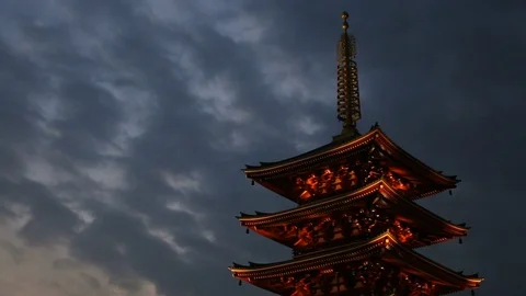 Pagoda against moving clouds. Time lapse. Stock Footage 100614732