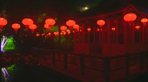 Pagoda and moon with lanterns Stock Footage 36722328