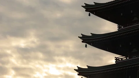 Pagoda and moving clouds. Time lapse. Stock Footage 100614550