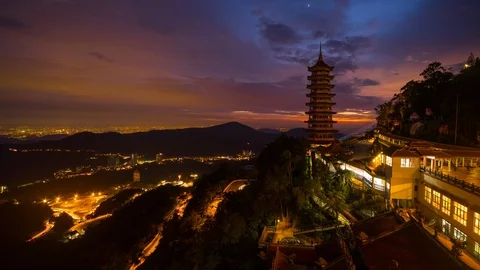 Pagoda during sunset Video stock 95416834