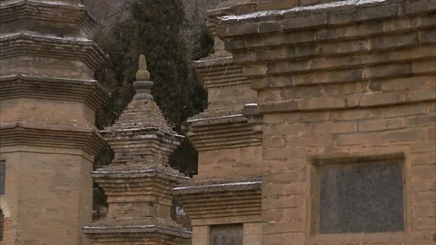 Pagoda Forest at Shaolin Temple during winter Stock-Footage 89761518