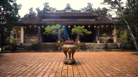 Pagoda in Hue Vietnam, front view. Stock Footage