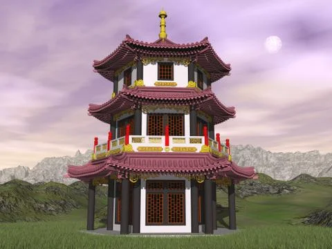 Pagoda in nature - 3D render Stock Illustration
