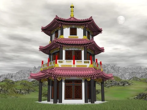 Pagoda in nature - 3D render Stock Illustration
