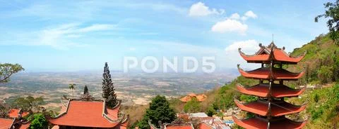 Pagoda of Nirvana Buddha on Ta Cu mountain in Vietnam, Panorama view Stock Photos
