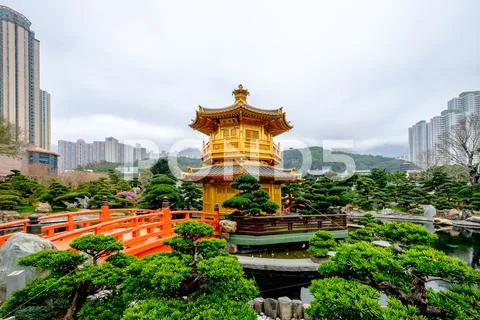 Pagoda style Chinese architecture Perfection in Nan Lian Garden, Hong Kong, C Stock Photos
