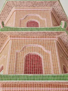 Pagoda Temple Mosaic Tile Pattern Architectural Detail 스톡 사진
