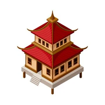 Pagoda as Tiered Tower with Multiple Eaves as Asian Architecture Isometric Stock Illustration