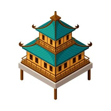 Pagoda as Tiered Tower with Multiple Eaves as Asian Architecture Isometric Stock Illustration