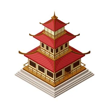 Pagoda as Tiered Tower with Multiple Eaves as Asian Architecture Isometric Stock Illustration