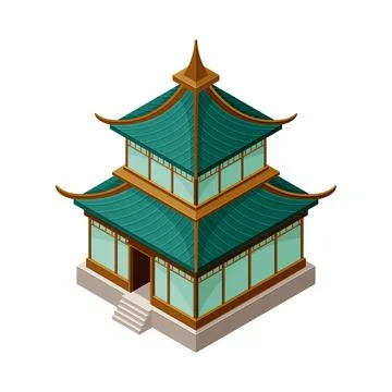 Pagoda as Tiered Tower with Multiple Eaves as Asian Architecture Isometric Stock Illustration