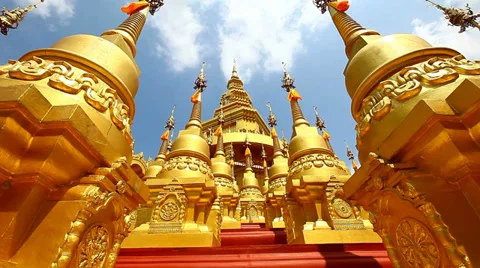 Pagoda in Wat-Sawangboon at Saraburi, Thailand Stock Footage