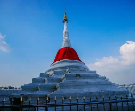 Pagodas on the river and the blue sky. Stock Photos