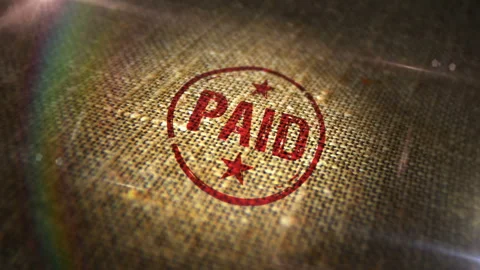 Paid money, tax and business sign stamp on linen sack loop animation Stock Footage