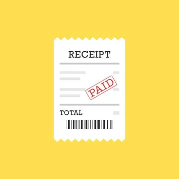 Paid Receipt with Barcode and Red Stamp on Yellow Background Stock Illustration