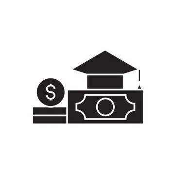 Paid tuition black vector concept icon. Paid tuition flat illustration, sign Stock Illustration