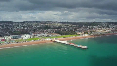 Paignton at cloudy sky from a drone, Devon, England Stock Footage 236310919