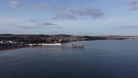 Paignton, Devon, England: Drone Aerial View: Paignton Pier, seafront &amp; coastline Stock Footage 171079880