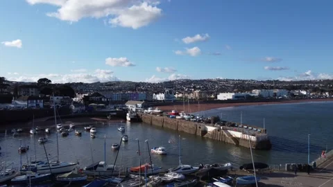 Paignton, Devon, England: Drone View: The harbour, beach and town of Paignton Stock Footage 171375703