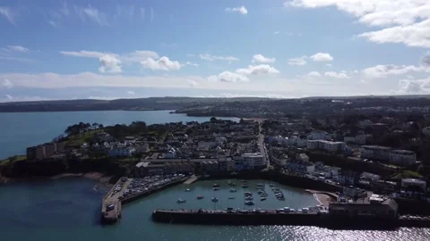 Paignton, Devon, England: Drone View: The harbour, Roundham head &amp; Torbay Stock Footage 198501098