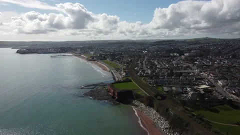 Paignton, Devon, England: Drone View: Hollicombe beach and Preston Sands Stock Footage 198501268