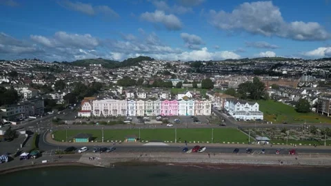 Paignton, S. Devon, England: DRONE VIEWS: The Green, Hotels, Cinema &amp; Townscape Stock Footage 247491821