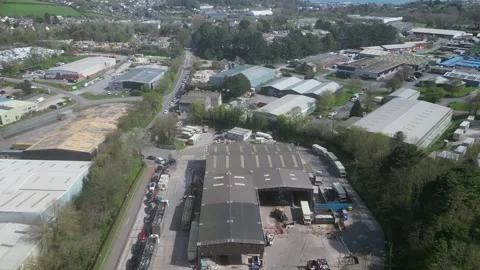 Paignton, S. Devon, England: DRONE VIEWS: Recycling centre &amp; industrial estate Stock Footage 273860879