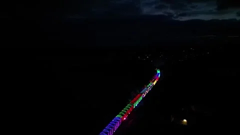 Paignton, Torbay, England: DRONE VIEWS: The Christmas Train of Lights (4) Stock Footage 256324314