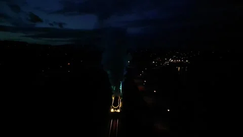 Paignton, Torbay, England: DRONE VIEWS: The Christmas Train of Lights (2) Stock Footage 256324316