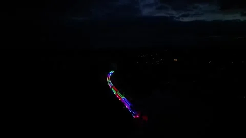 Paignton, Torbay, England: DRONE VIEWS: The Christmas Train of Lights (1) Stock Footage 256324318