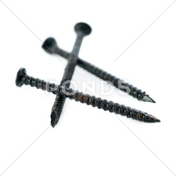 Pail of Metal nails isolated over the white background Stock Photos